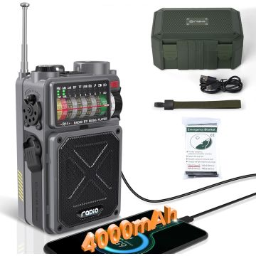 Radio Portátil Emgykit R11 AM/FM/SW con Bluetooth y Carga Solar
