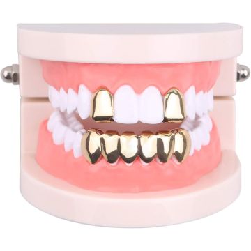 Grillz Dental Chapado en Oro 24K Ajustable Juego Superior e Inferior