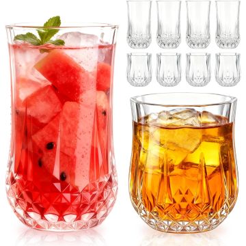 Set de 8 Vasos Ruckae, 11 oz y 7 oz, Vidrio Curvo, Apto Lavavajillas