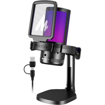 Micrófono USB con Luz RGB y Cancelación de Ruido para PC
