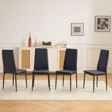 Juego de 4 Sillas de Comedor Karl home, Cuero Sintético Negro