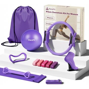 Kit de Pilates con Aro, Pelota y 5 Bandas de Resistencia ElaraFit
