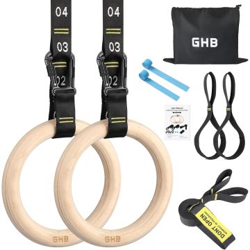 Anillas de gimnasia GHB de madera con correas ajustables