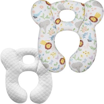 Bebé almohadilla de viaje, cojín U en forma de infantíl para cochecito y silla, suave y cómodo para niños recién nacidos y bebés pequeños -León Blanco