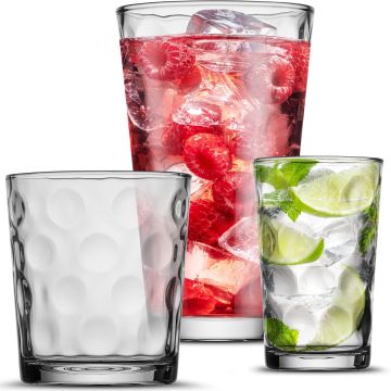 Set de 18 Piezas de Vasos Melrose POPLASS - Vasos de Agua, Cocktail y Jugo